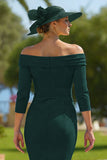 Pine Off the Shoulder Midi Mother of the Bride Dress with Belt