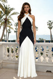 Halter Black and White Long Formal Dress
