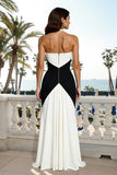 Halter Black and White Long Formal Dress