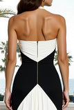 Halter Black and White Long Formal Dress