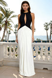 Halter Black and White Cut Out Sheath Formal Dress