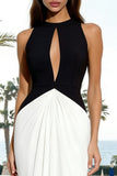 Halter Black and White Cut Out Sheath Formal Dress