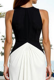 Halter Black and White Cut Out Sheath Formal Dress