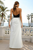 Halter Black and White Sheath Formal Dress with Slit