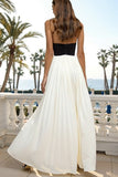 Black and White Halter Pleated Long Formal Dress