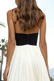 Black and White Halter Pleated Long Formal Dress