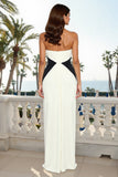 Black and White Halter Ruched Long Formal Dress