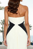 Black and White Halter Ruched Long Formal Dress