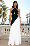 Halter Cut Out Black and White A Line Formal Dress