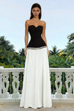 Strapless Black and White Formal Dress with Pearls