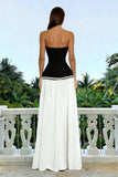 Strapless Black and White Formal Dress with Pearls