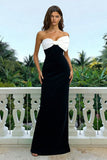 Black and White Strapless Formal Dress with Bow