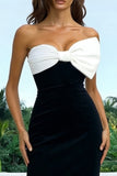 Black and White Strapless Formal Dress with Bow