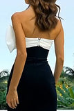 Black and White Strapless Formal Dress with Bow