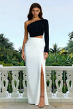 Black and White One Shoulder Cut Out Formal Dress