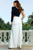 Black and White One Shoulder Cut Out Formal Dress