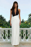Black and White Halter Ruched Sheath Formal Dress