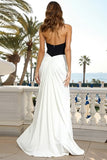Black and White Halter Cut Out Ruched Formal Dress