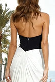 Black and White Halter Cut Out Ruched Formal Dress