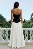 Black and White Strapless A Line Formal Dress with Pearls