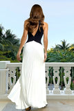 Black and White Halter Sheath Long Formal Dress