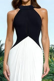 Black and White Halter Sheath Long Formal Dress