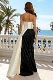 Strapless Satin Black and White Formal Dress with Bow