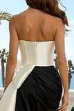 Strapless Satin Black and White Formal Dress with Bow