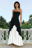 Spaghetti Straps Black and White Ruffled A Line Formal Dress