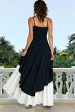Spaghetti Straps Black and White Ruffled A Line Formal Dress