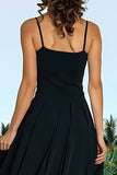Spaghetti Straps Black and White Ruffled A Line Formal Dress