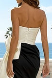 Strapless Black and White Bowed Formal Dress