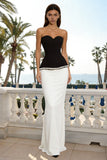 Mermaid Strapless Black and White Formal Dress with Pearls