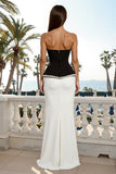 Mermaid Strapless Black and White Formal Dress with Pearls
