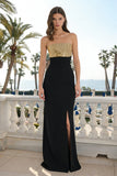 Sparkly Mermaid Strapless Black and Gold Formal Dress
