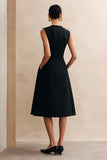 Simple Black A Line Midi Work Dress With Pockets