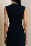 Black A Line Single Breasted Midi Work Dress