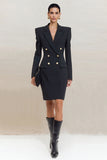 Black Peak Lapel Double Breasted Work Dress