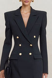 Black Peak Lapel Double Breasted Work Dress