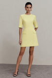 Light Yellow A Line Work Dress with Short Sleeves