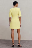 Light Yellow A Line Work Dress with Short Sleeves