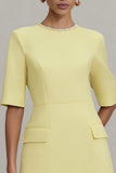 Light Yellow A Line Work Dress with Short Sleeves