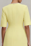 Light Yellow A Line Work Dress with Short Sleeves
