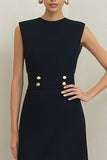 Simple Sheath Black Midi Work Dress
