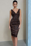 Leopard Brown Bodycon V-Neck Work Dress