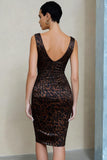 Leopard Brown Bodycon V-Neck Work Dress