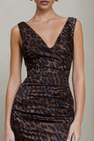 Leopard Brown Bodycon V-Neck Work Dress