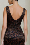 Leopard Brown Bodycon V-Neck Work Dress