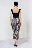 Black and Brown Leopard Pencil Square Neck Midi Work Dress