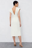 Ivory V-Neck Midi Work Dress With Belt